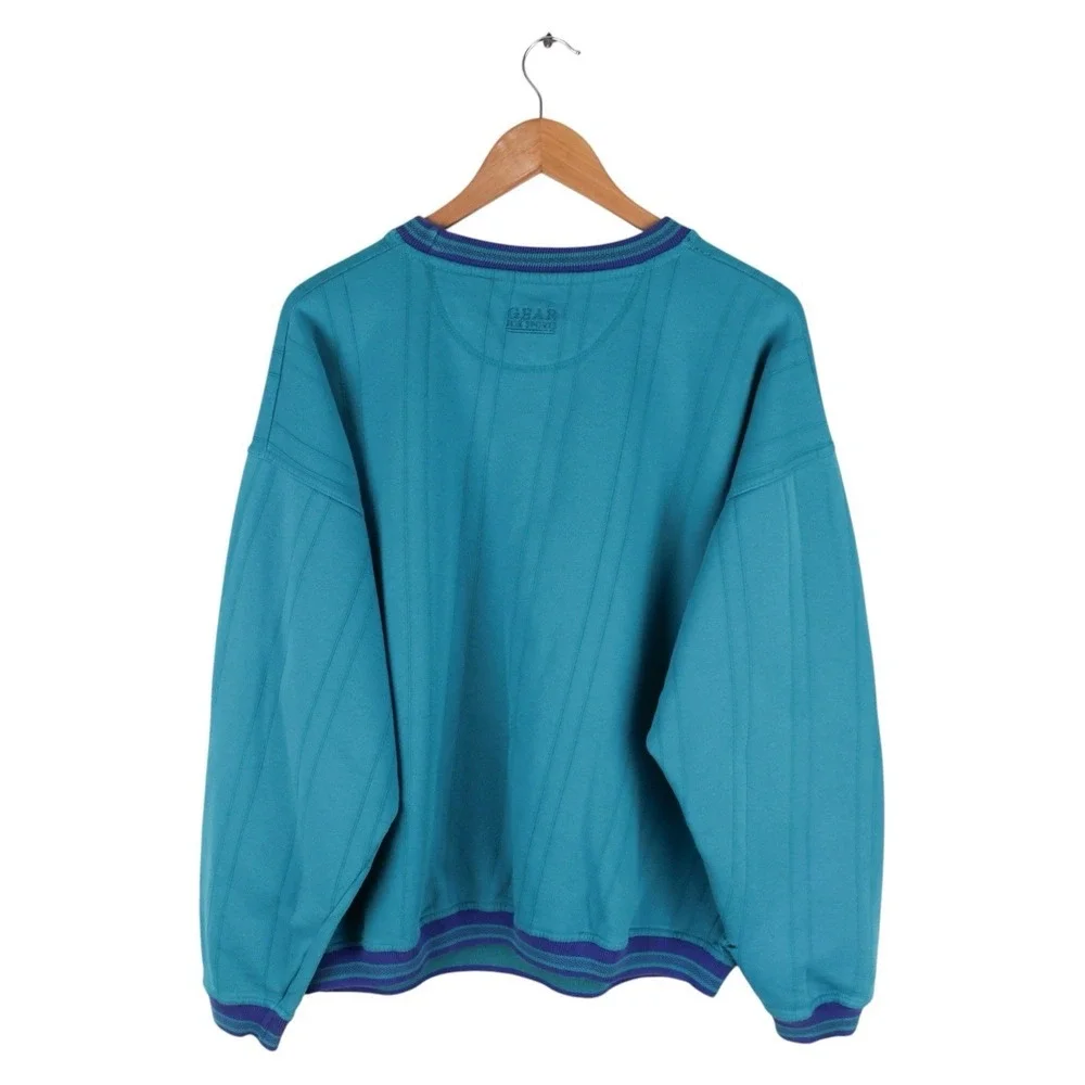 Vintage Yacht Club Sweatshirt 90s Teal Crewneck Striped Textured Size Large - Picture 6 of 6